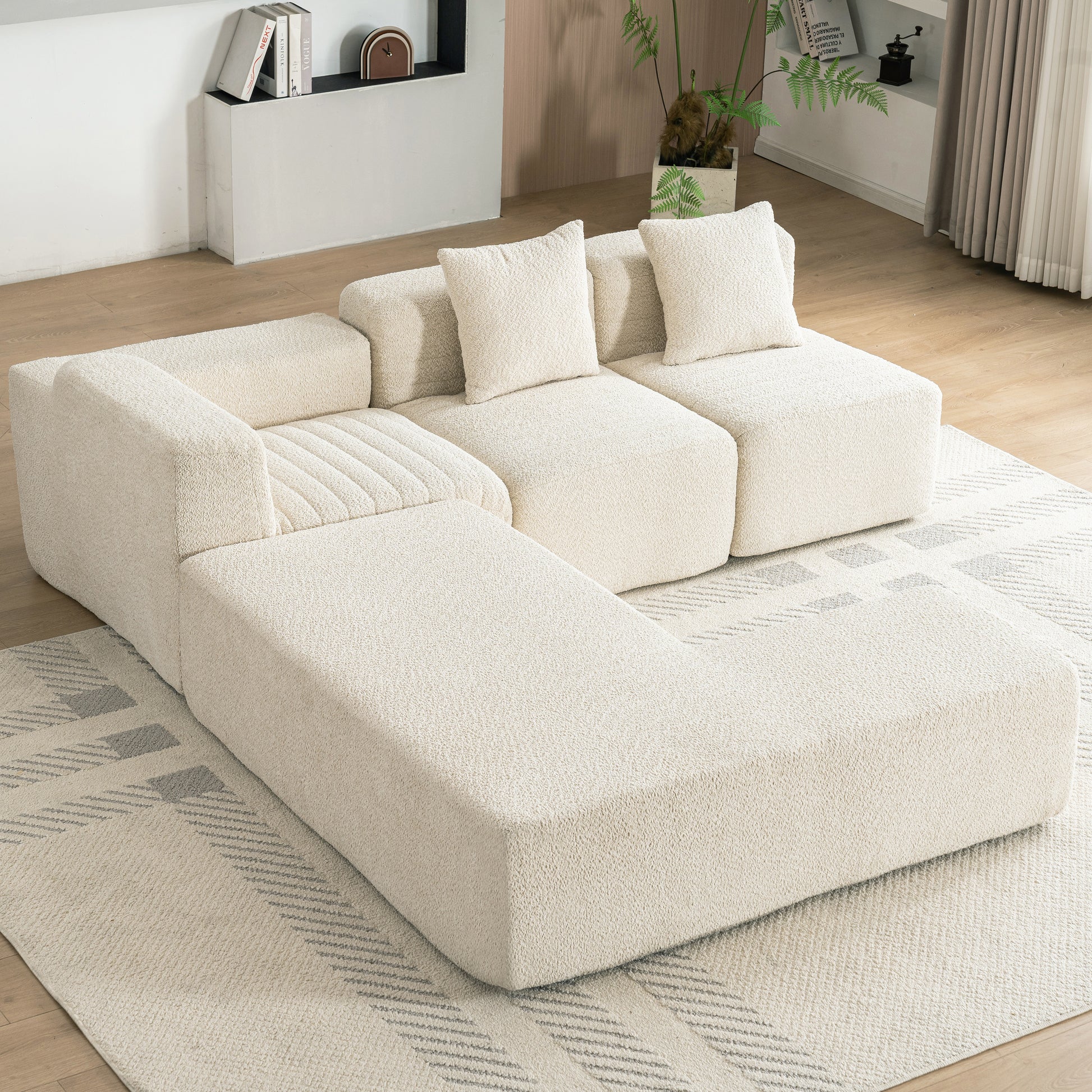 116.5" Sectional Sofa Full Compressed Sofa Couch Free Combined Sofa For Living Room, Beige Beige Foam Polyester 4 Seat