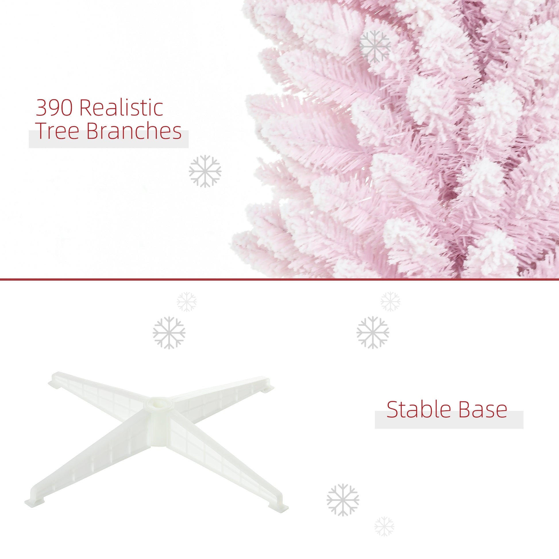 Homcom 6' Snow Flocked Artificial Pencil Christmas Tree, Slim Xmas Tree With Realistic Branches And Plastic Base Stand For Indoor Decoration, Pink Pink Plastic