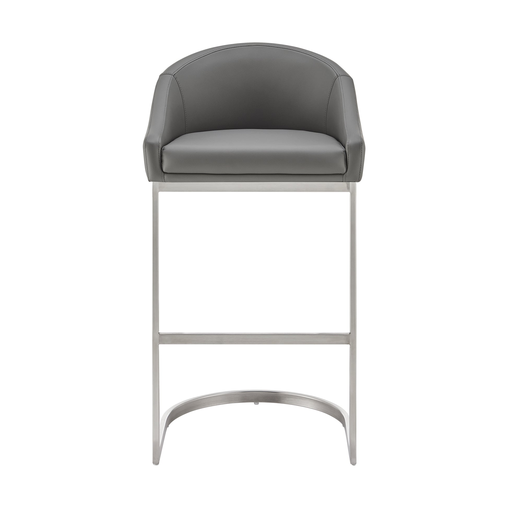 Lina 28 Inch Bar Stool Chair, Metal Cantilever Base, Gray Faux Leather Gray Fabric Metal