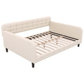 Full Size Upholstered Tufted Daybed With 4 Support Legs, Beige Box Spring Not Required Full Beige Wood Bedroom Daybeds Linen Upholstered