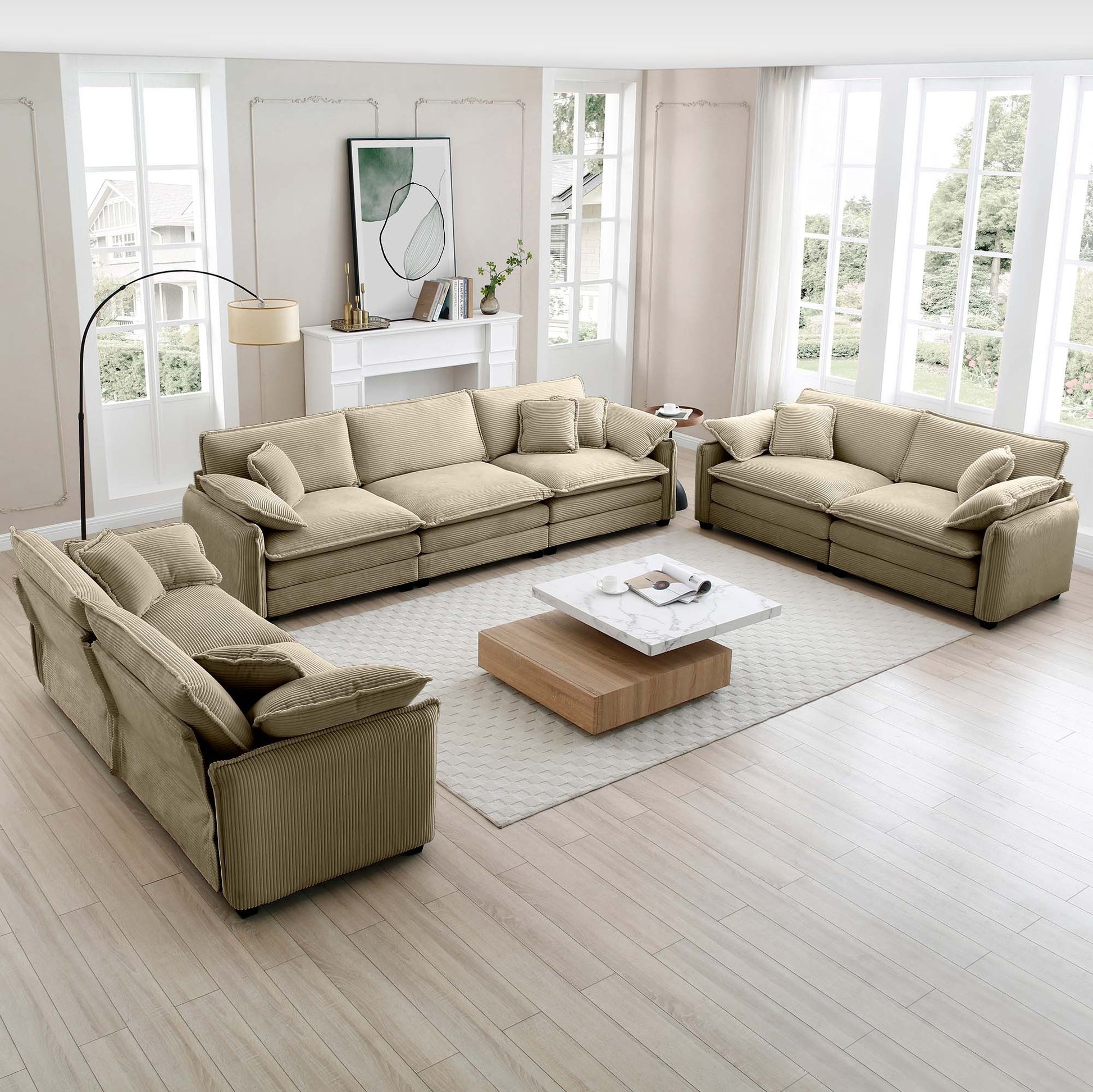Modern Living Room Sofa Pieces Set, Two Seater Sofas And One Sea