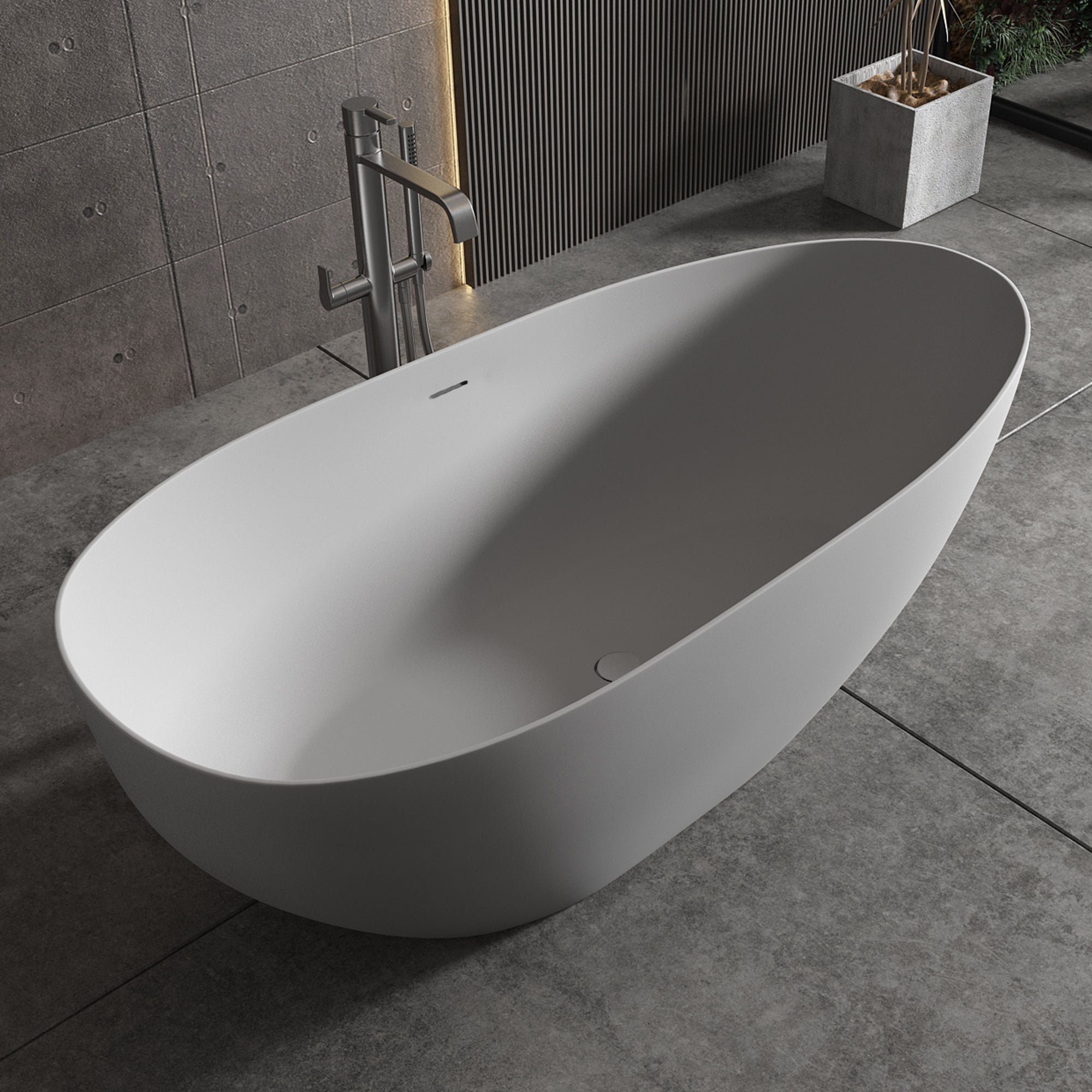 59" Solid Surface Soaking Bathtub Matte White Freestanding Tubs Matte 59 61 In Center Front Solid Surface