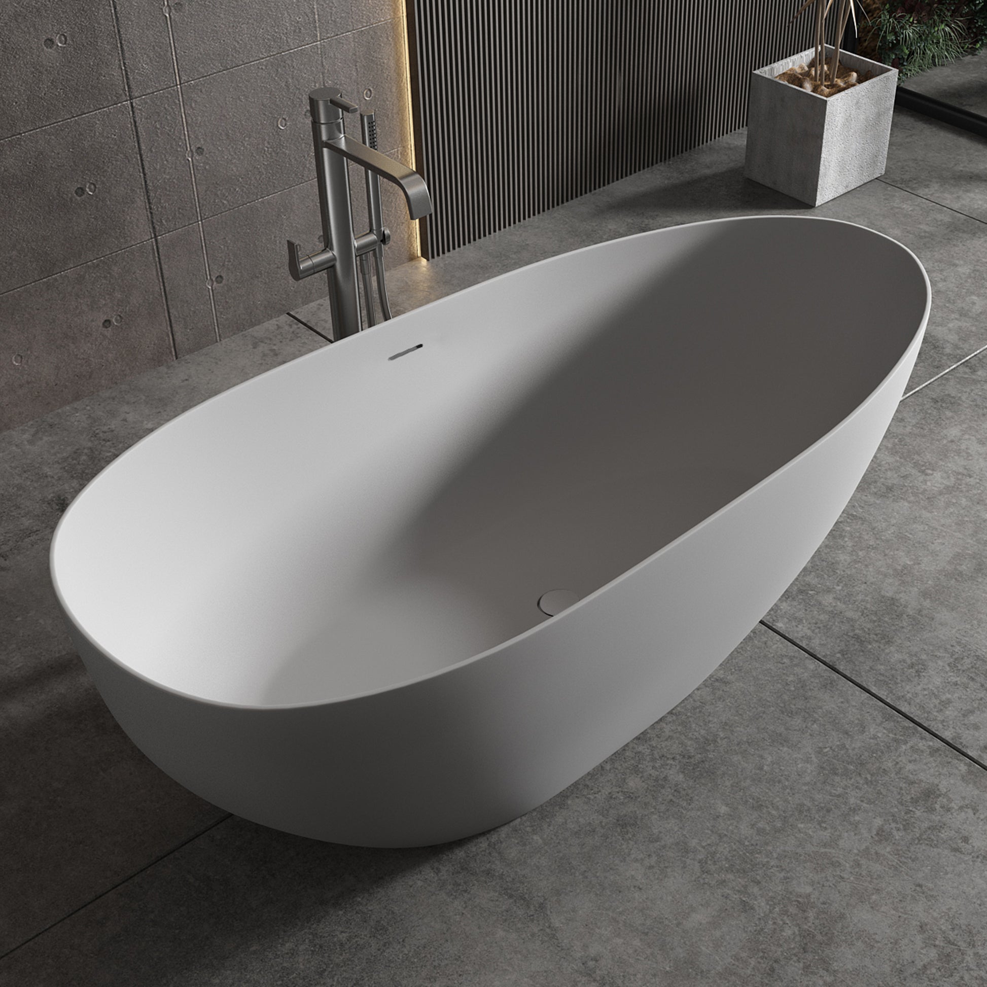 59" Solid Surface Soaking Bathtub Matte White Freestanding Tubs Matte 59 61 In Center Front Solid Surface