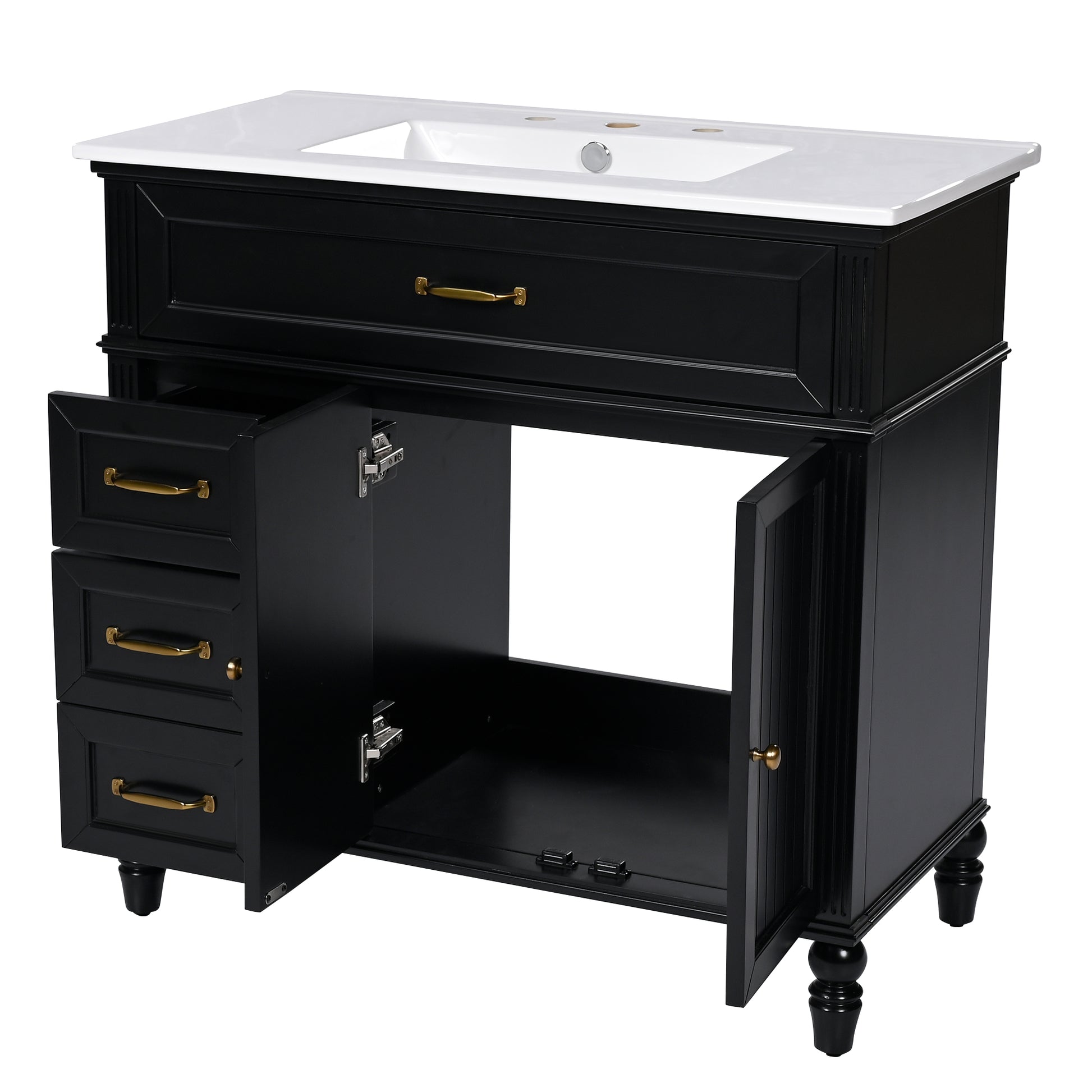 36" Bathroom Vanity With Sink, Black Bathroom Cabinet With Drawers, Solid Frame And Mdf Board, One Package Black Solid Wood Mdf