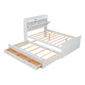 Full Size Wooden Bed With Storage Headboard With Outlets, Extendable Bed With Twin Size Trundle With Three Storage Drawers,White Full White Wood