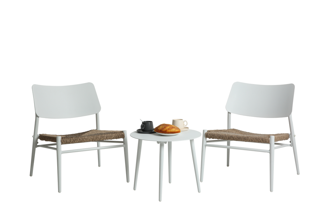 Aluminium 3 Piece Patio Set Bistro Table And Chairs Setbackyard, Garden, Living Room, White White Steel