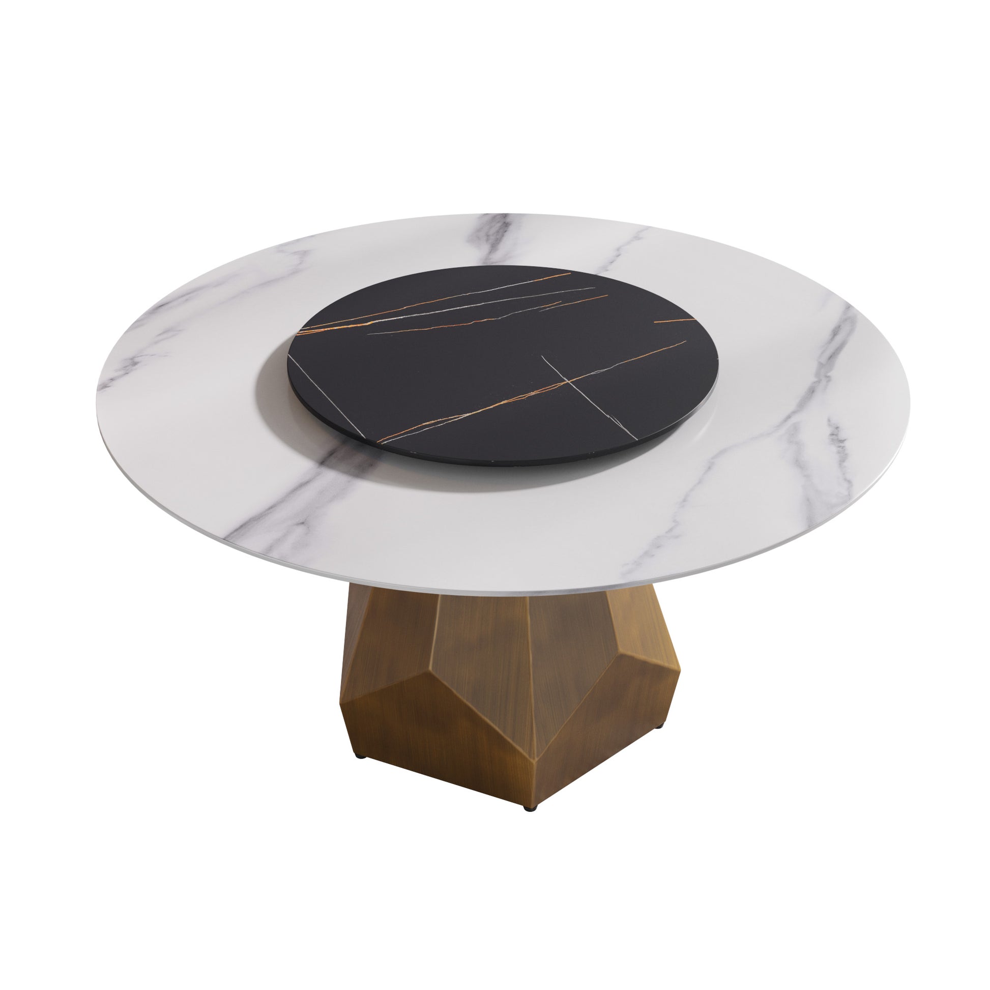 59.05" Round Marble Dining Table With Metal Base, Artificial Marble For 6 8 People, 31.5"Black Artificial Stone Turntable,White&Black Dining Table Only Antique Brass,Black,White Metal Marble