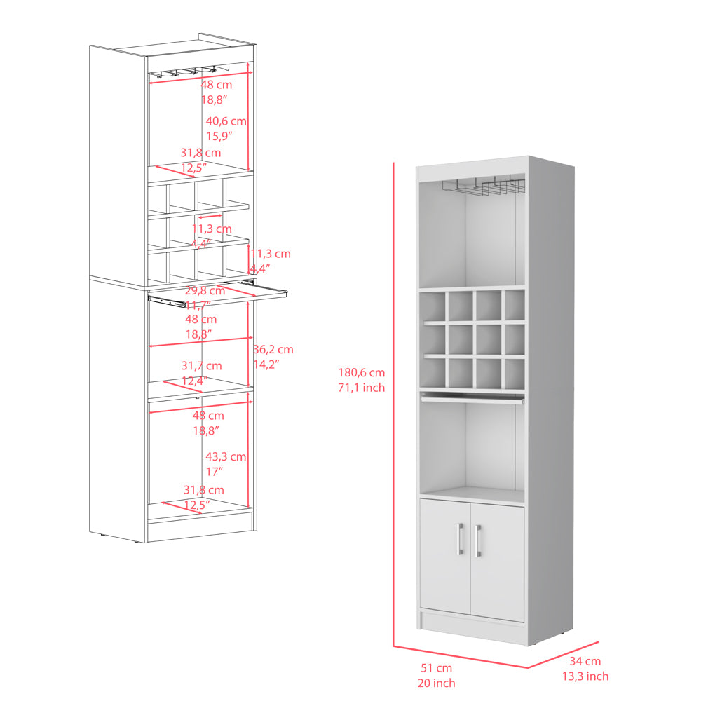 Bar Cabinet Fulton, Living Room, White White Particle Board Engineered Wood