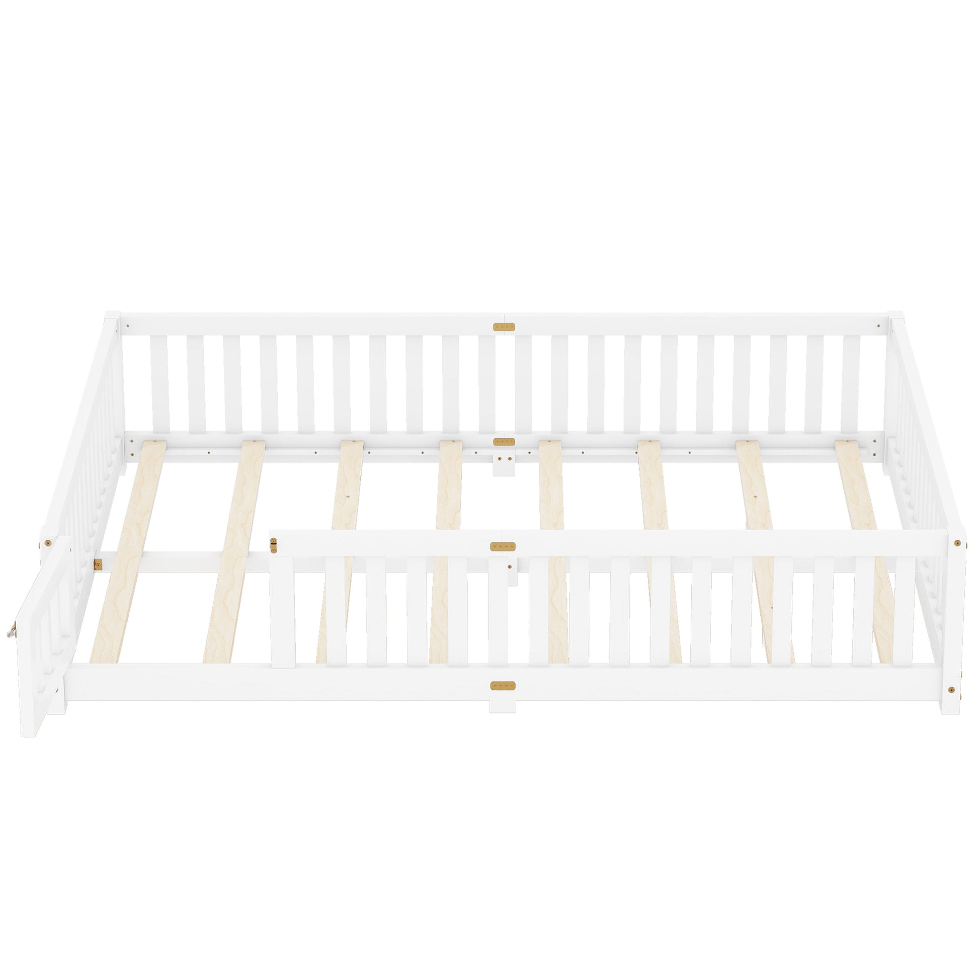 Queen Size Bed Floor Bed With Safety Guardrails And Door For Kids, White Expect Arrival Date 2024.7.26 , Old Sku W158090696 Queen White Pine