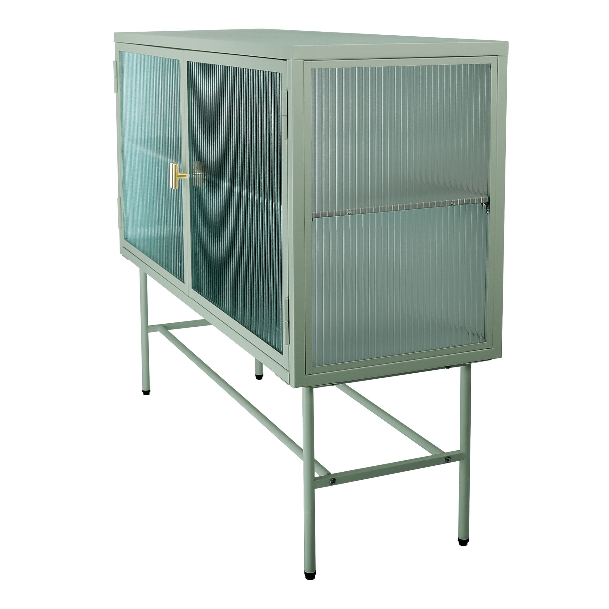 Mint Green Sideboard Storage Cabinet With Two Fluted Glass Doors Detachable Shelves Bottom Space For Living Room, Office, Dinging Room And Entryway Old Sku:W68743733 Green Steel