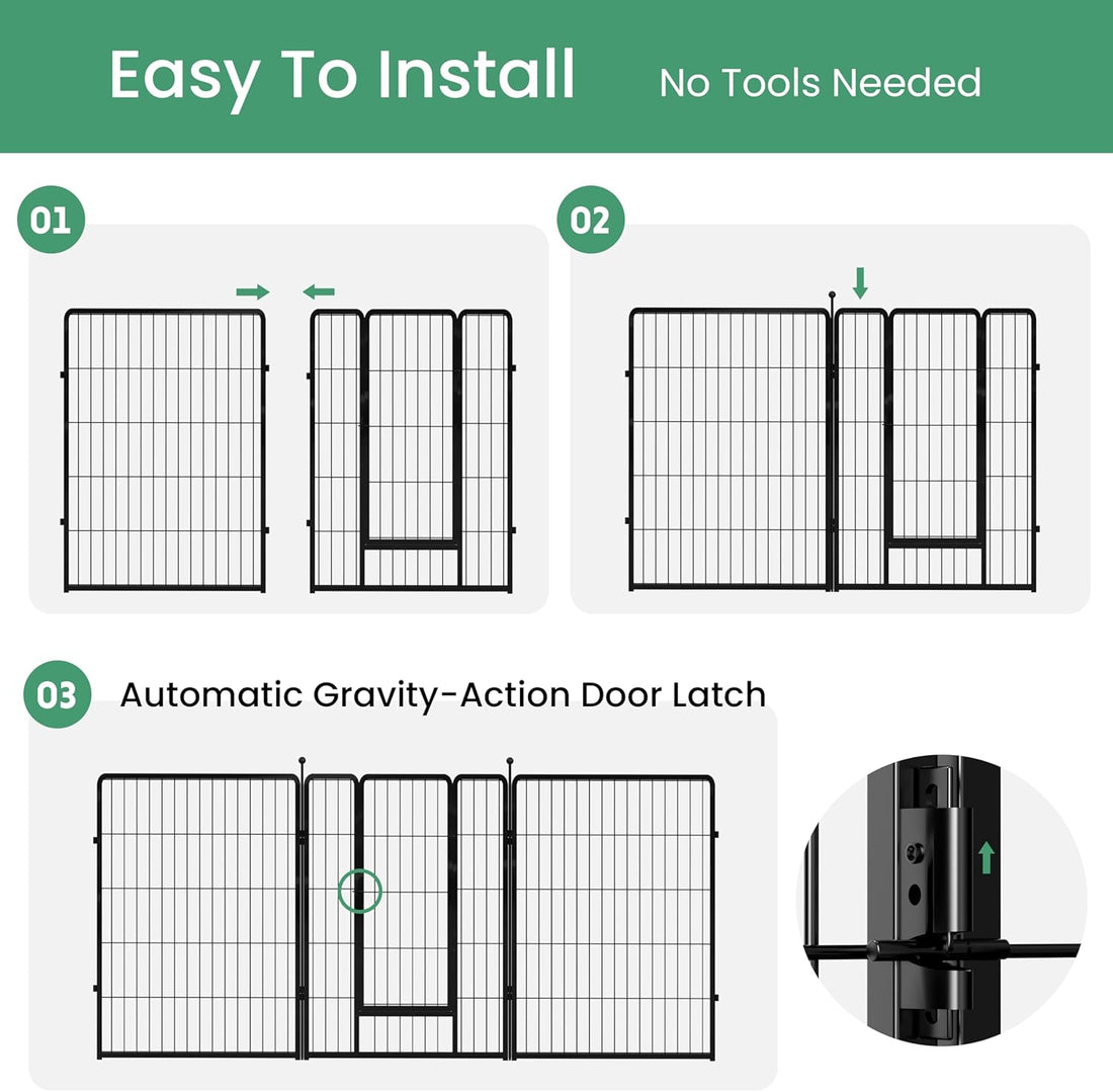 Dog Playpen, 40" Height 8 Panels Fence With Anti Rust Coating, Metal Heavy Portable Foldable Dog Pen For Medium Large Dogs Rv Camping, Black Black Metal