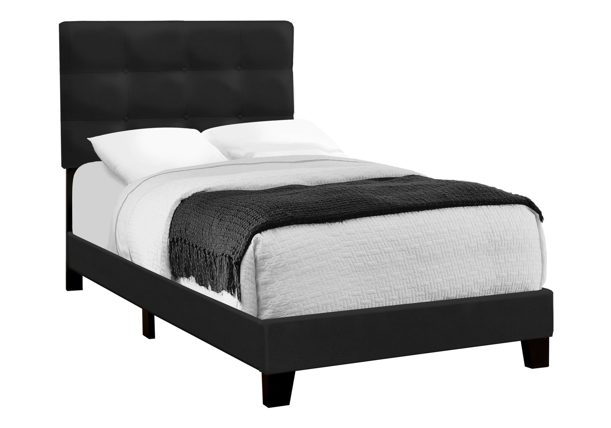 Bed, Twin Size, Upholstered, Bedroom, Frame Only, Youth, Teen, Juvenile, Black Velvet, Transitional Black Foam Velvet