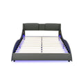 Queen Led Bed Frame Modern Faux Leather Upholstered Platform Bed Frame With Rgb Led Lights And Headboard Wave Like Curve Low Profile Bed Frame,Wood Slats Support,Easy Assembly, Grey Queen Grey Pu