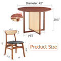 Table And Chair Set, Ancient Style Solid Wood Dining Table, Imitation Rattan Table Legs, Beautiful Simple Solid Wood Dining Chair, Perfect For Dinner, Meetings, Home And Office Decoration Walnut Rubber Wood