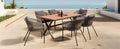 7 Pieces Patio Dining Set, All Weather Outdoor Furniture Set With Dining Table And Chairs, Acacia Wood Tabletop, Metal Frame, For For Garden, Backyard, Balcony, Grey Yes Grey Seats 6 Garden &
