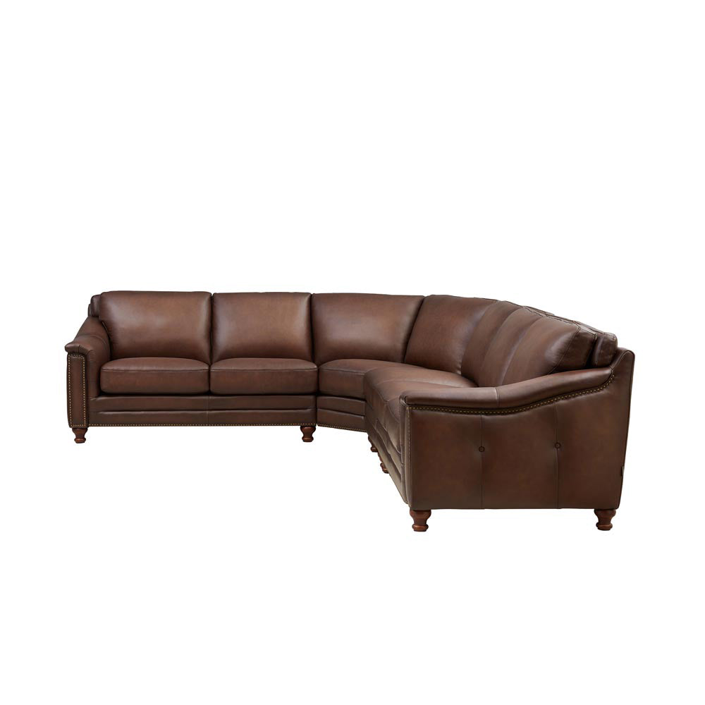 Belfast Leather Sectional Brown Genuine Leather Wood Primary Living Space Medium Firm Cushion Back Mid Century Modern L Shaped Eucalyptus Square Arms Down Filling Leather 6 Seat