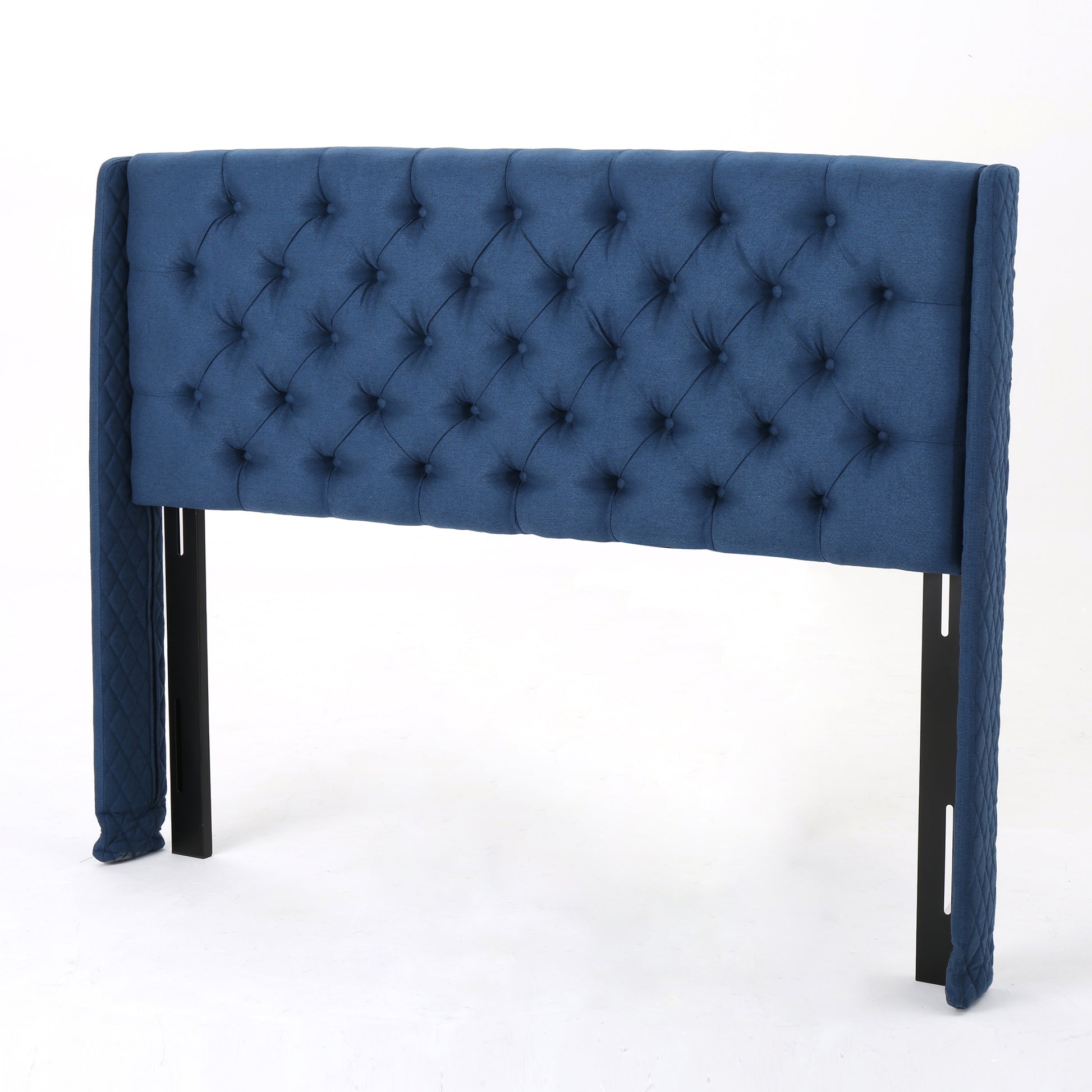 Upholstered Wingback Headboard, Button Tufted Upholstery, Sturdy Structure, Dark Navy Dark Navy Fabric