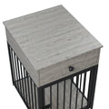 Dog Crate Furniture, Dog House, Decorative Dog Kennel With Drawer, Indoor Pet Crate End Table For Small Dog, Iron Tube Dog Cage, Chew Proof Gray Mdf