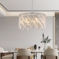 Luxurious Round Silver Crystal Chandelier, Contemporary Rectangular Pendant Light For Dining Room, Living Room, And Grand Foyers Bulbs Not Included Silver Clear Crystal Iron