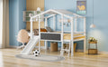 Twin Size Loft Bed With Ladder And Slide, House Bed With Blackboard And Light Strip On The Roof, White Twin White Solid Wood Mdf