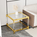 Modern Minimalist Living Room Furniture Set, Stylish Transparent Acrylic Leg Coffee Table, Square Edge Table, Tempered Glass Face Tea Table Combination Gold End Table Golden,Transparent Glass Acrylic