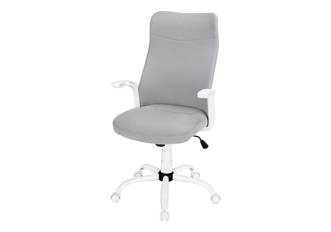 Office Chair, Adjustable Height, Swivel, Ergonomic, Armrests, Computer Desk, Work, Grey Mesh, White Metal, Contemporary, Modern White Foam Polyester