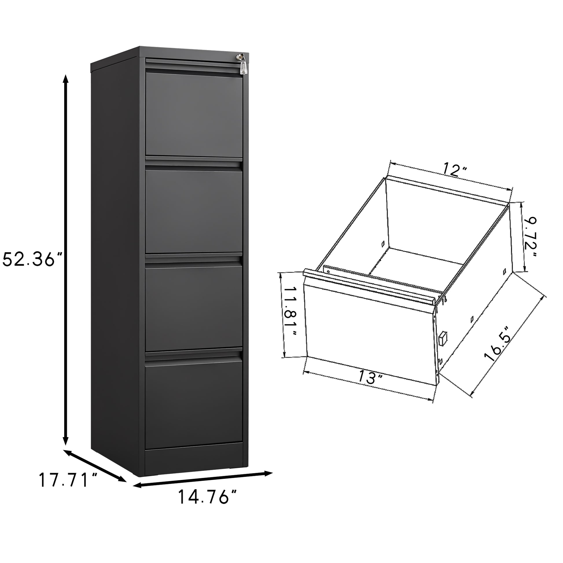 4 Drawer Vertical File Cabinet With Lock,Filing Cabinet, Metal Filing Cabinet For Home Office Organizer Storage Cabinet Letter Size A4 Legal File Filing Cabinets 3 4 Drawers Black Office Drawers