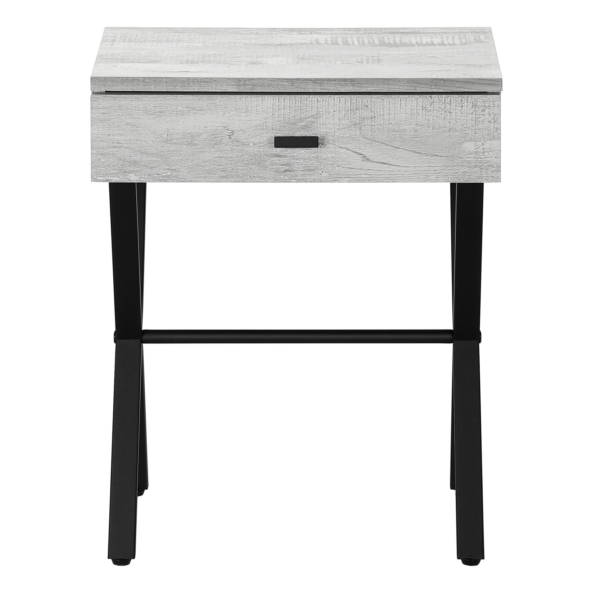 Accent Table, Side, End, Nightstand, Lamp, Storage Drawer, Living Room, Bedroom, Grey Laminate, Black Metal, Contemporary, Modern Grey Particle Board