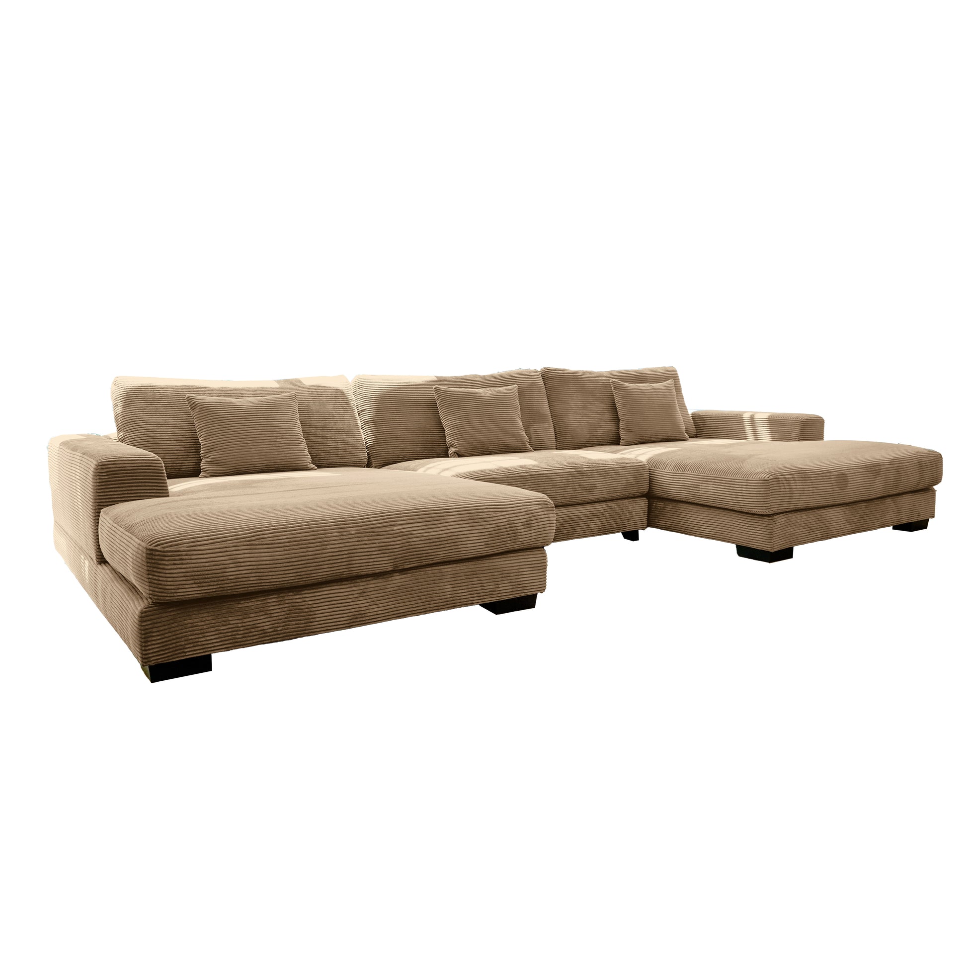 Bella Tan Corduroy U Shaped 3 Piece Sectional Tan Wood Corduroy 3 Seat