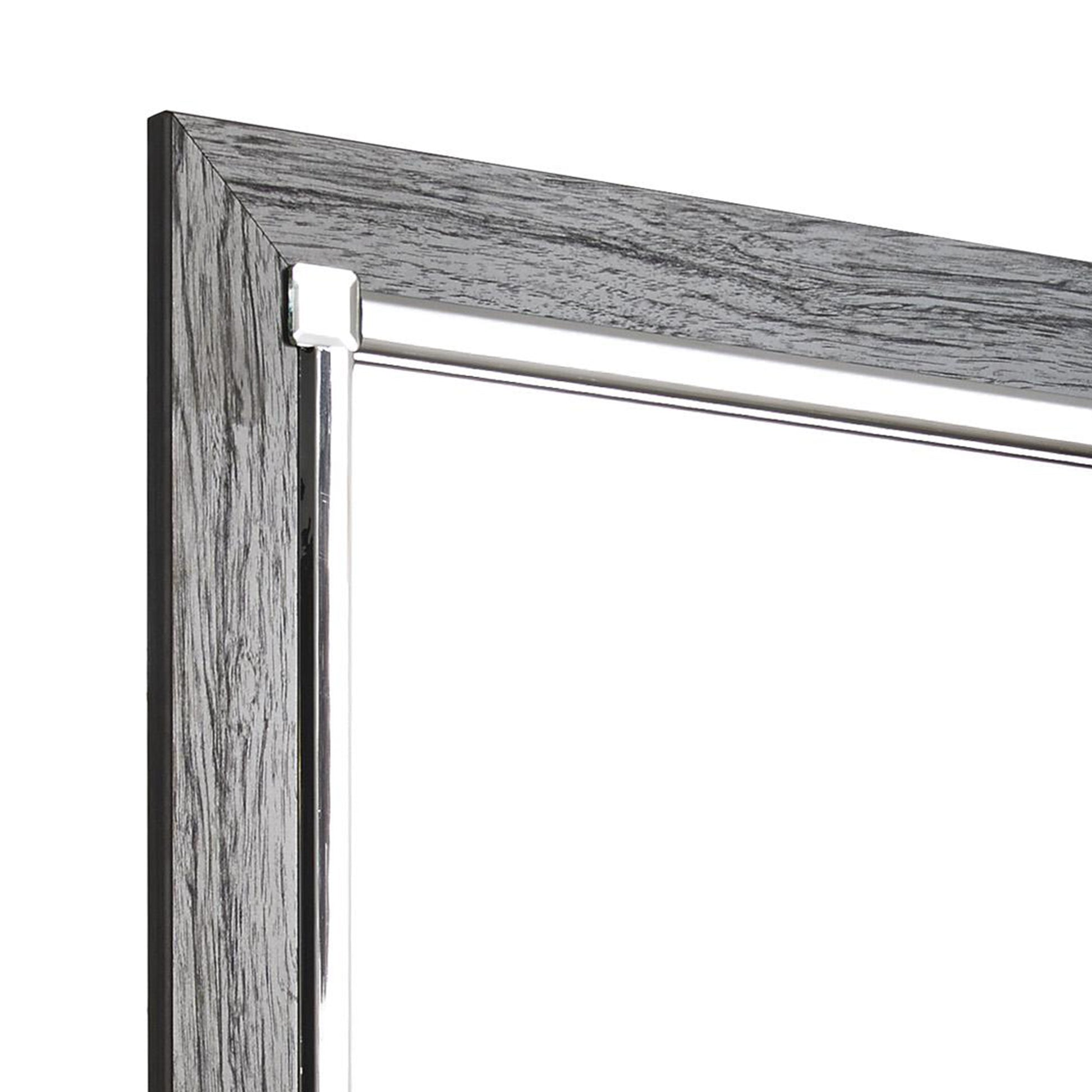 Contemporary Square Shape Bedroom Mirror With Wood Grain Texture, Gray Gray Mdf Glass