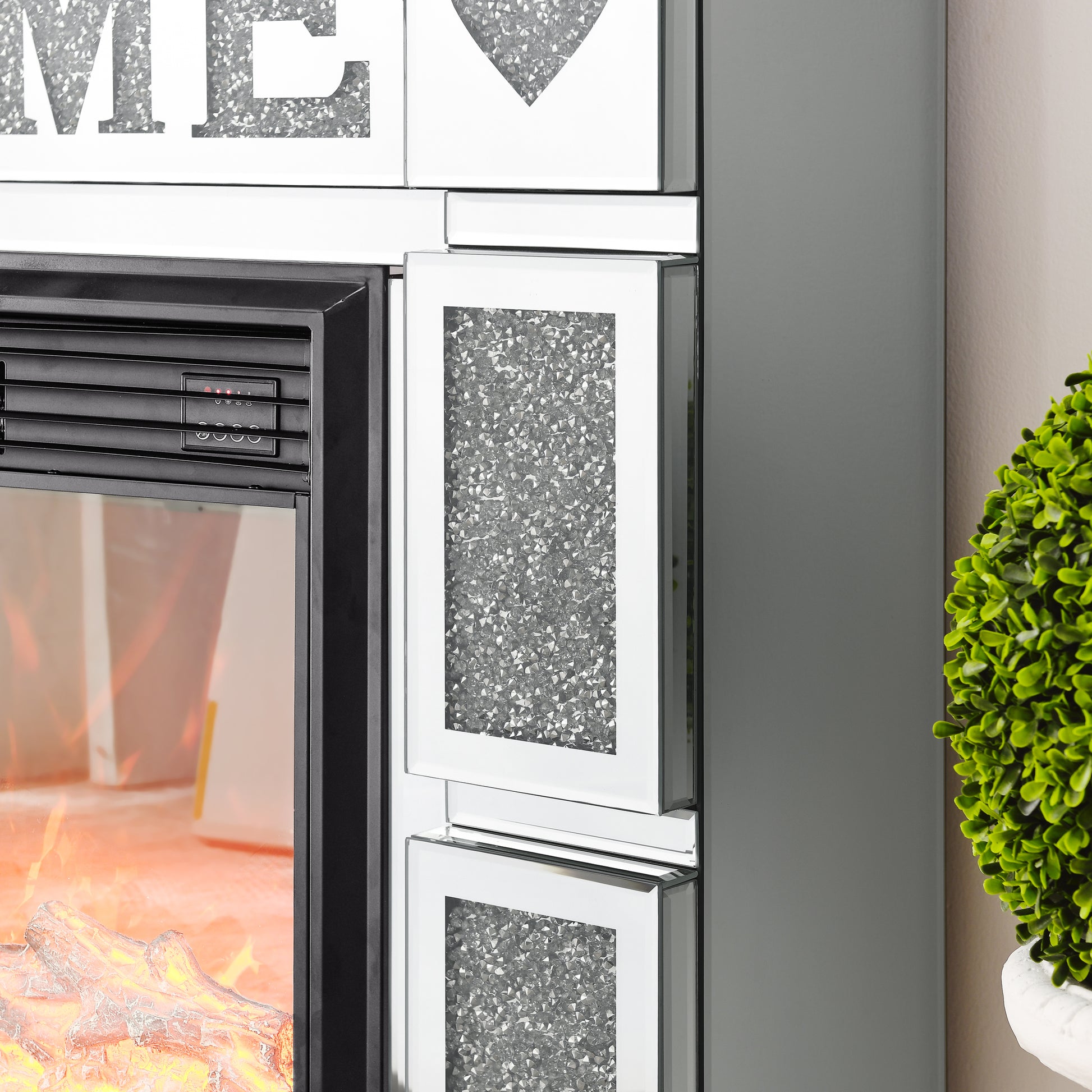 W 46" X D 12.6 X H 41 " Acrylic Diamond Mirror Fireplace Cabinet, Tv Fireplace Cabinet Powder Coated Electric Bedroom Yes Freestanding Electric 41 50 Yes Silver 400 Natural Vent American Design Acrylic Mdf Glass