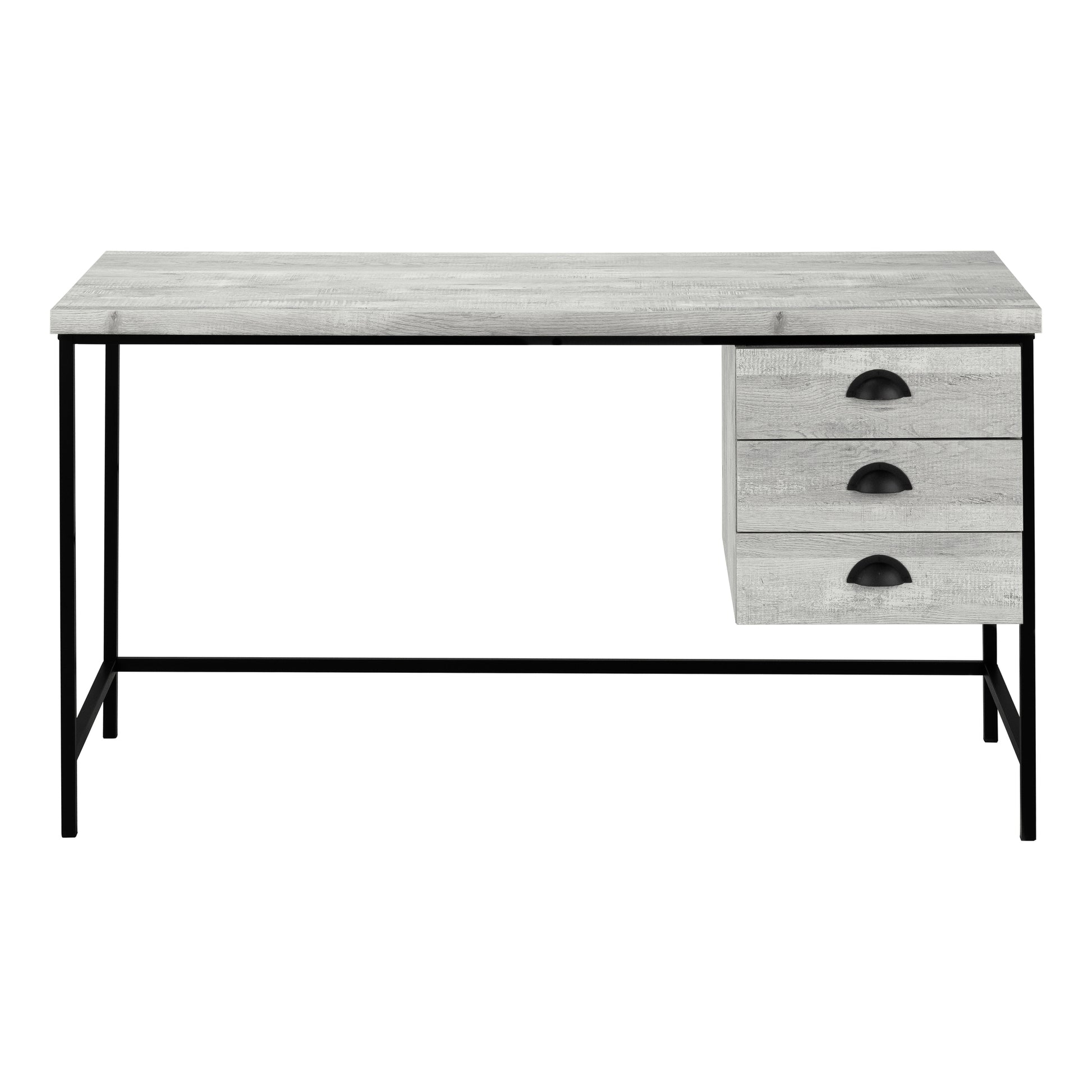 Computer Desk, Home Office, Laptop, Storage Drawers, 55"L, Work, Grey Laminate, Black Metal, Contemporary, Modern Grey Particle Board