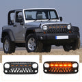 Front Matte Black Shark Grille Replacement Grill For Jeep Wrangler Jk 2007 2017 With Led Lights Black Abs