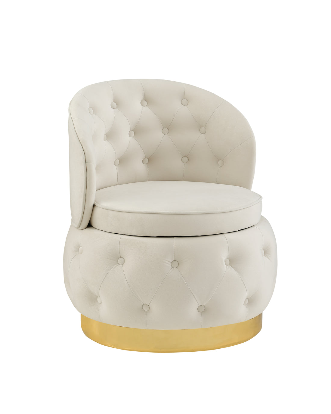 360 Degree Swivel Cuddle Barrel Accent Storage Chairs Beige Velvet