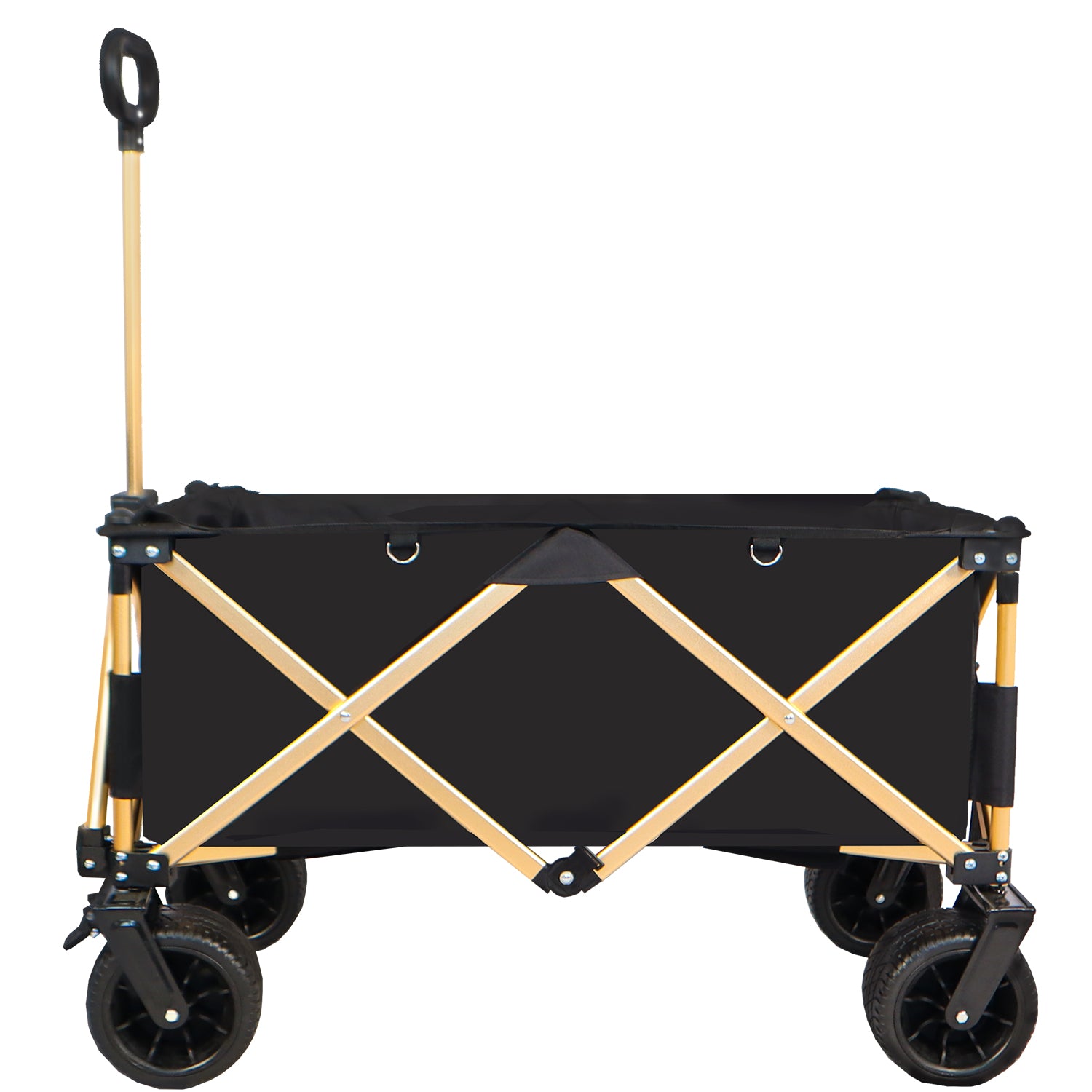 Aluminum Alloy Folding Wagon, Heavy Duty Utility Beach Wagon Cart For Sand With Big Wheels, Adjustable Handle&Drink Holders For Shopping, Camping,Garden And Outdoor Black Garden & Outdoor Fabric Aluminium Alloy