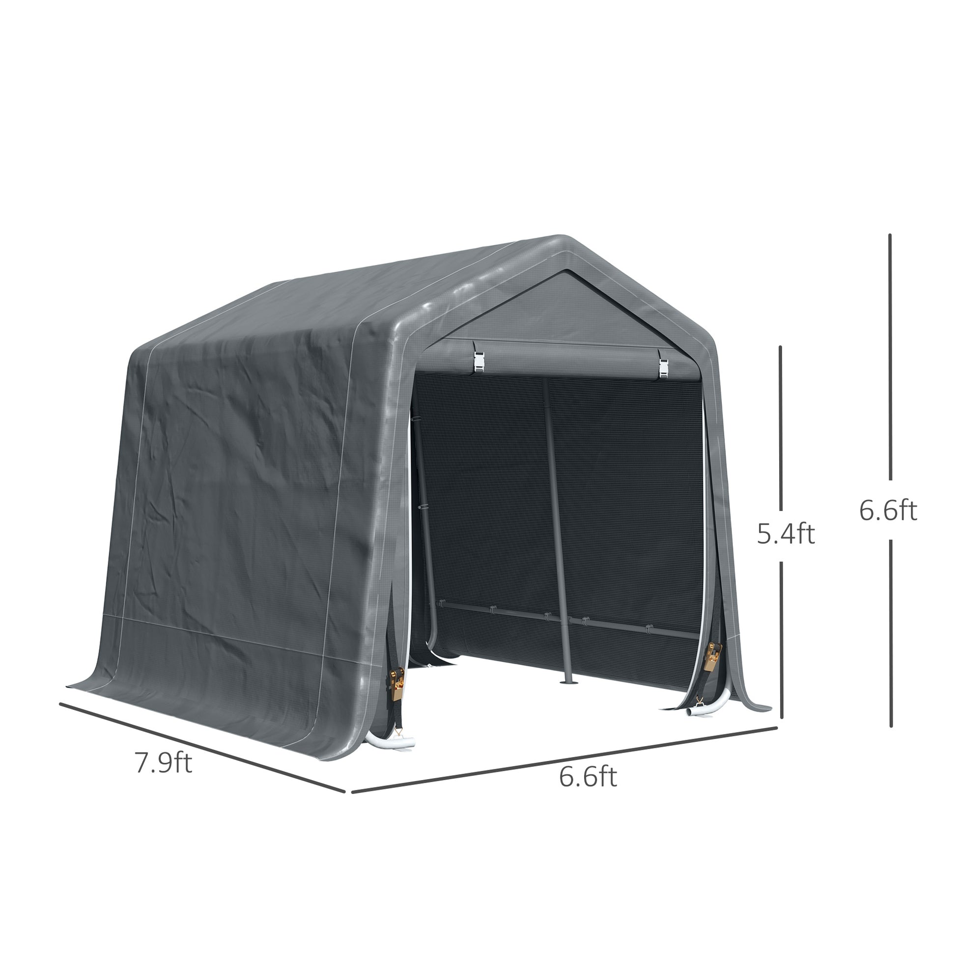 Outsunny 8' X 7' Carport Portable Garage, Heavy Duty Storage Tent, Patio Storage Shelter W Anti Uv Pe Cover And Double Zipper Doors, For Motorcycle Bike Garden Tools, Dark Gray Dark Gray Metal