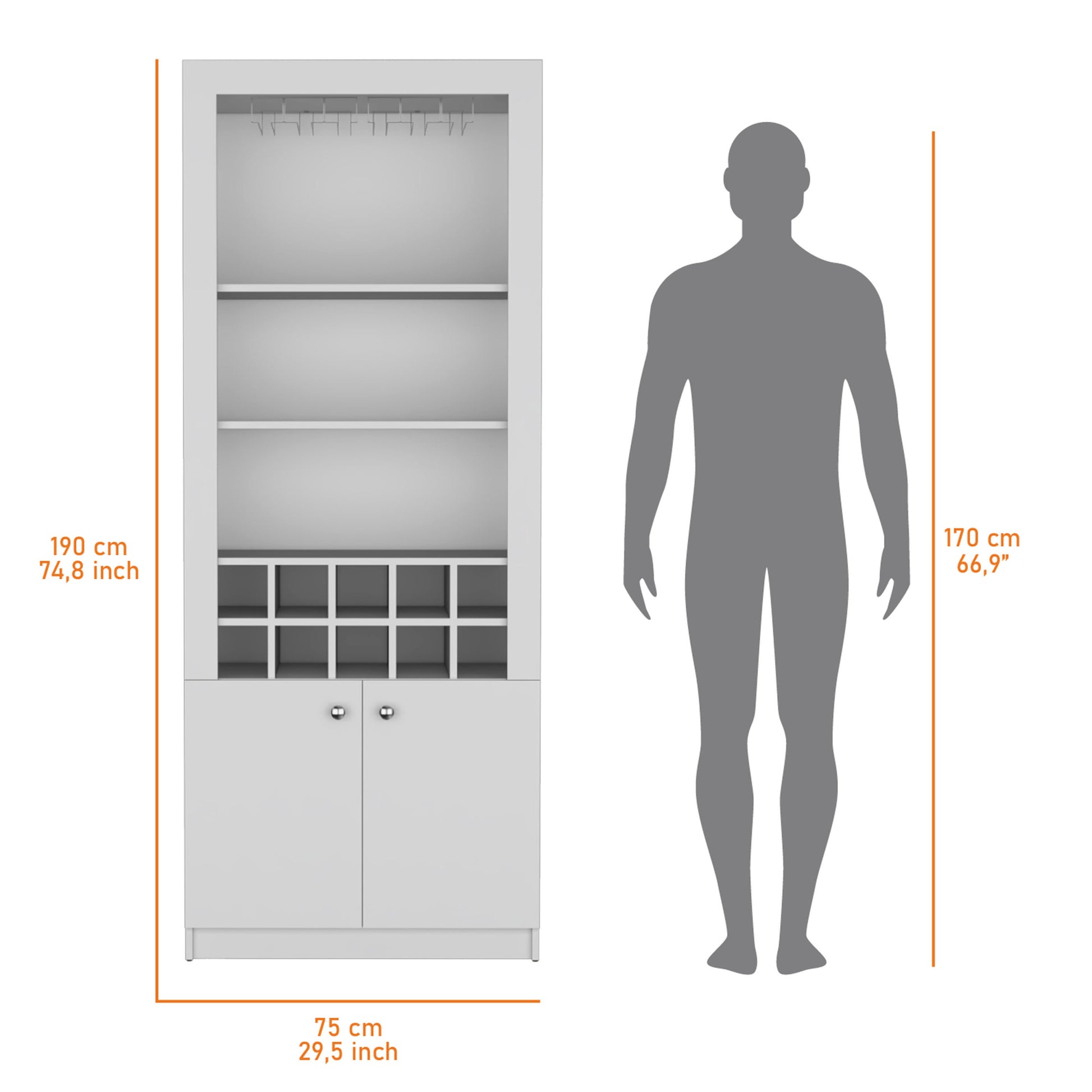 Cr Bar Cabinet, With Wine Storage And Thre