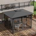 Outsunny 10' X 12' Patio Gazebo With Netting, Double Roof Outdoor Gazebo Canopy Shelter, Solid Metal Frame For Garden, Lawn, Backyard, Deck, Dark Gray Gray Metal