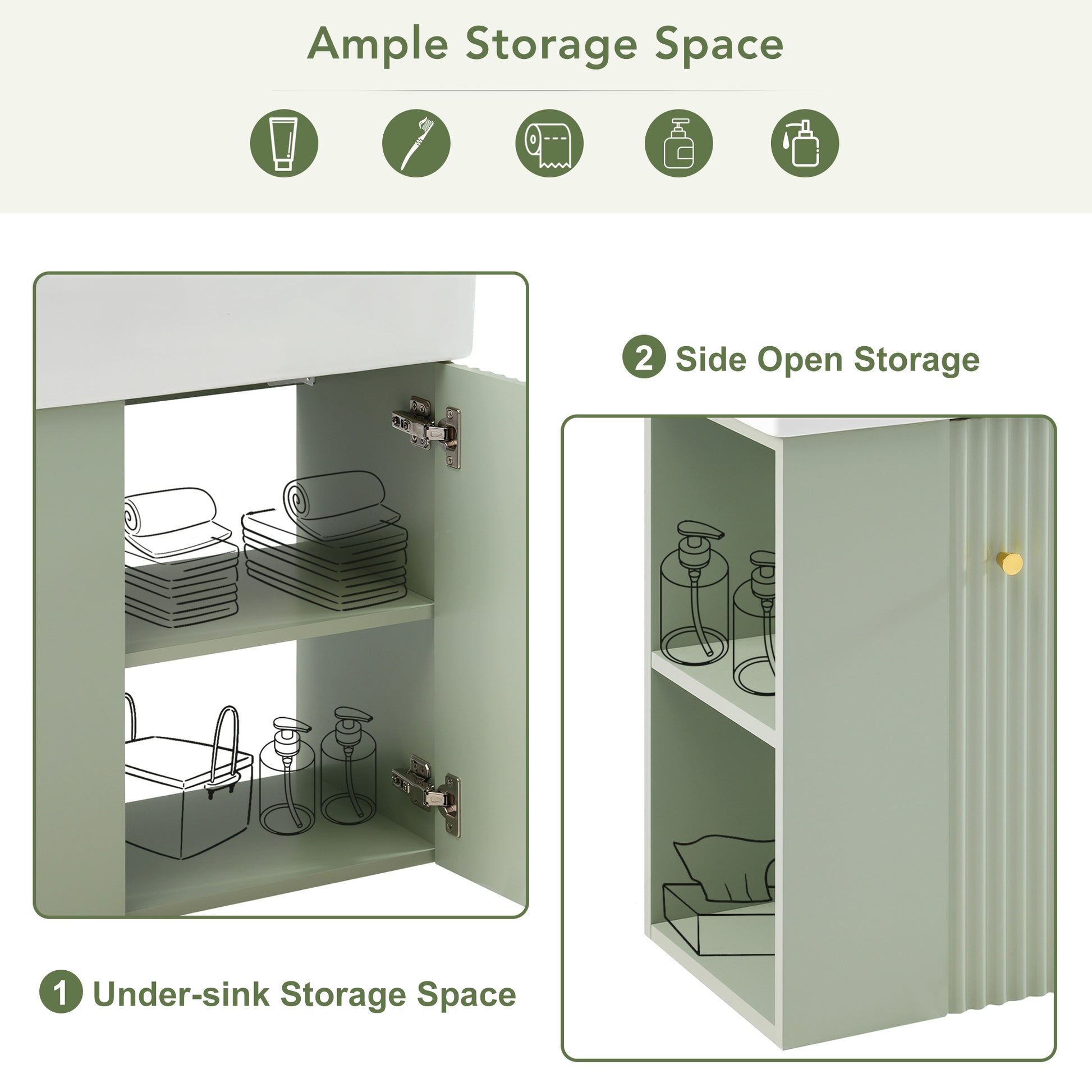 Video 21.6 Inch Modern Floating Bathroom Vanity With Ceramic Basin Perfect For Small Bathrooms, Left Side Storage Green Bathroom Ceramic Mdf