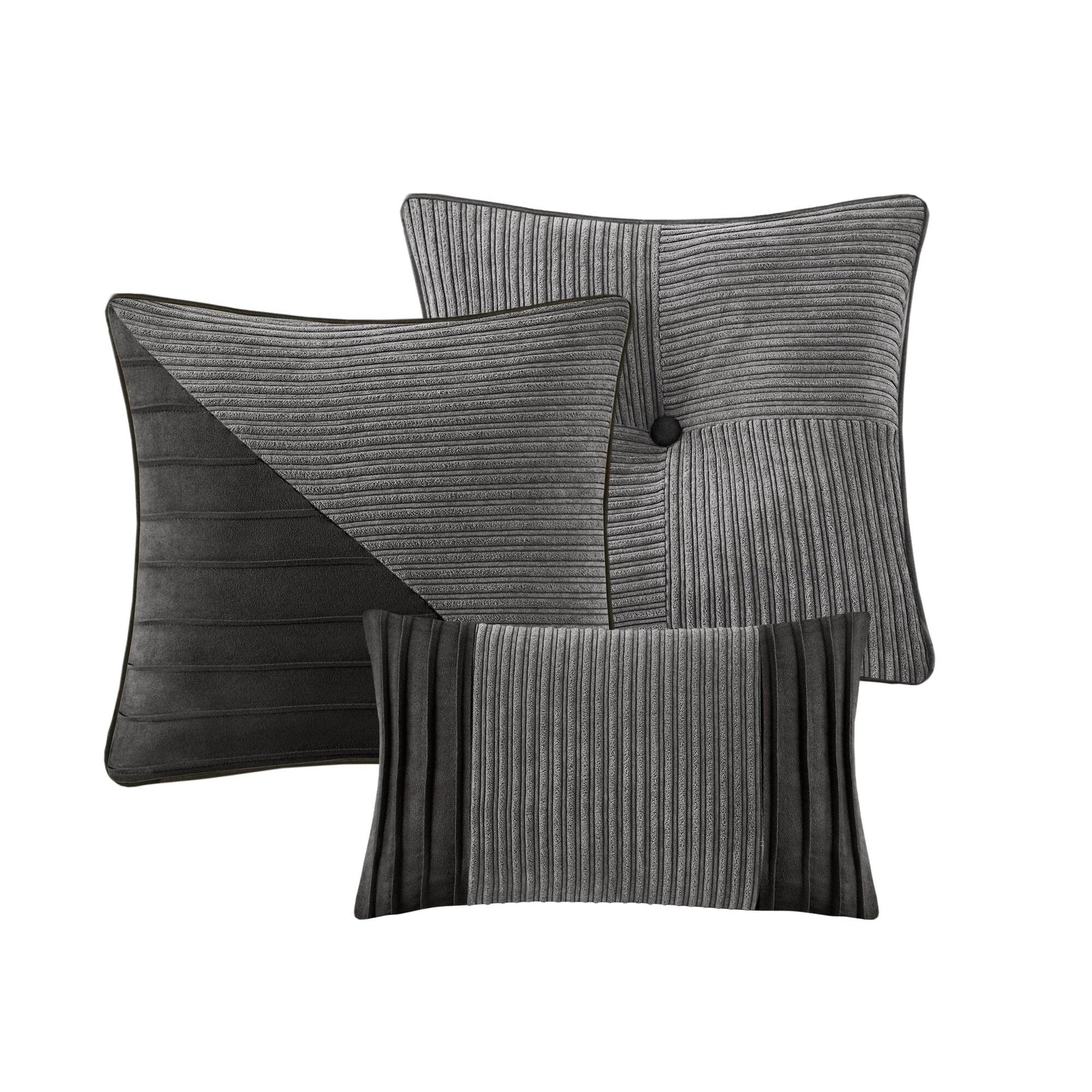 7 Piece Micro Corduroy Comforter Set Grey King Grey Polyester