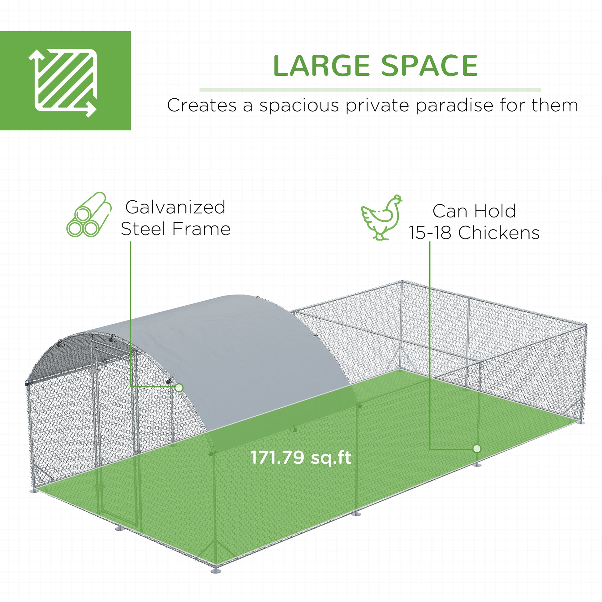 Pawhut Large Chicken Coop Metal Chicken Run For Chickens With Waterproof And Anti Uv Cover, Dome Shaped Walk In Fence Cage Hen House For Outdoor And Yard Farm Use, 1" Dia, 9.2' X 18.7' X 6.4' Silver Steel