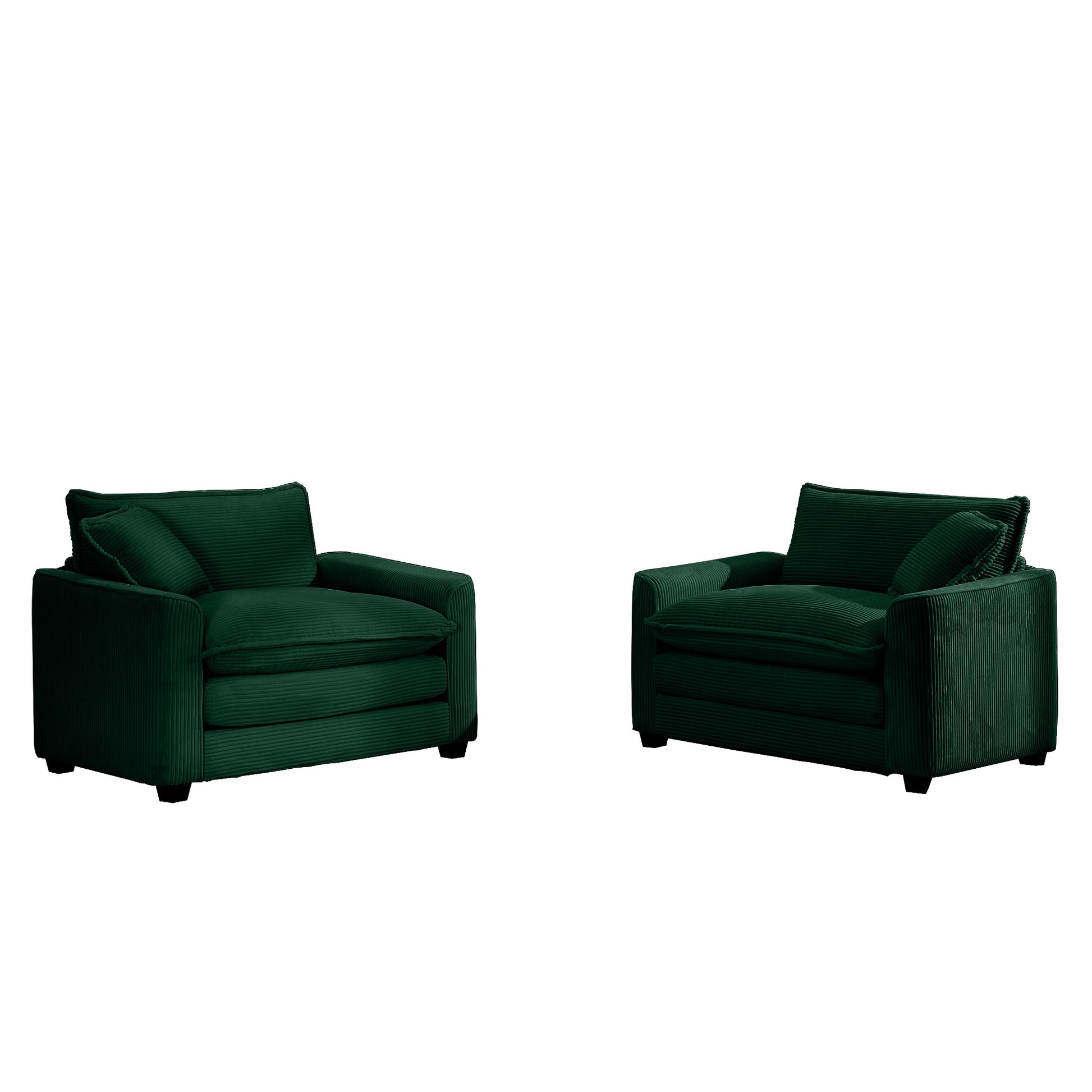 Luxurious And Sophisticated Deep Seated Sofa Set With Two Single Chairs In Green Corduroy Fabric, Suitable For Bedroom And Office Green Corduroy 2 Seat