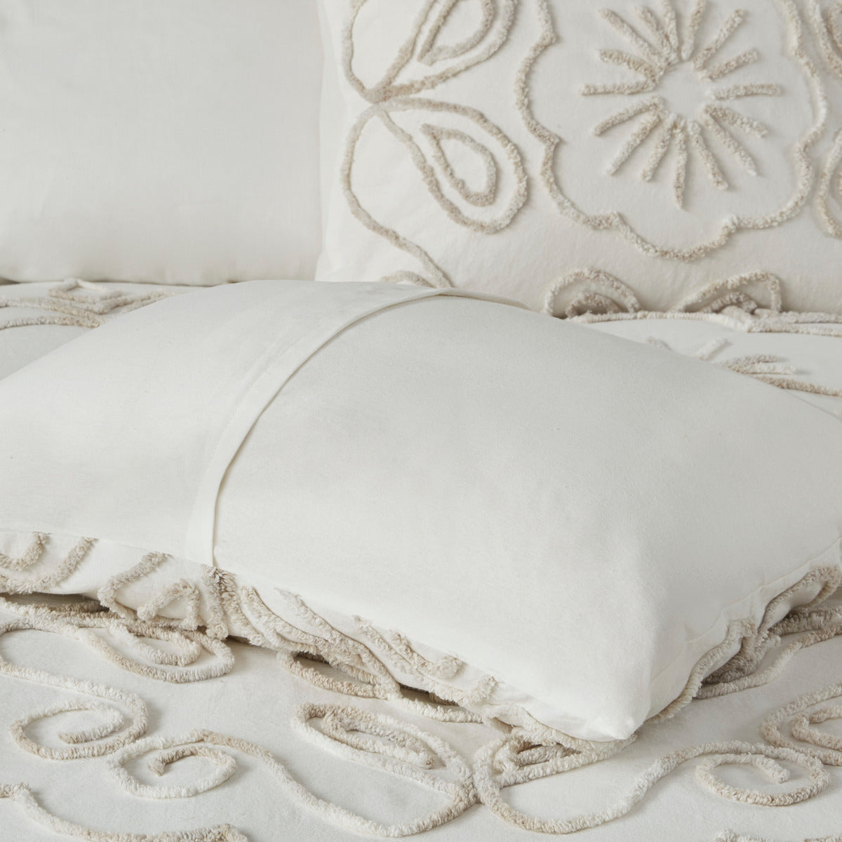3 Piece Tufted Cotton Chenille Comforter Set Ivory Taupe Full Queen Full Ivory Taupe Polyester