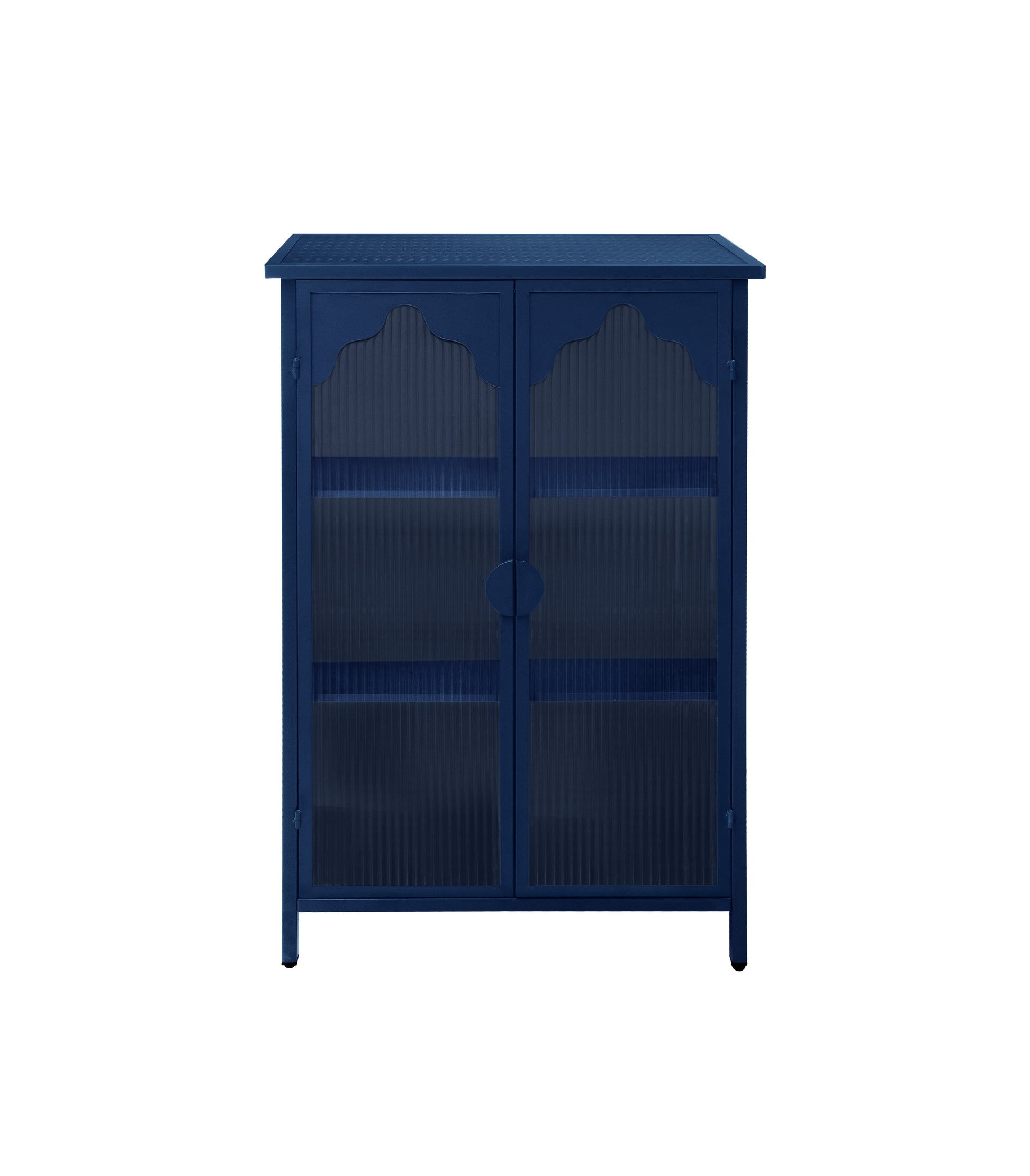 2 Doors Metal Storage Cabinet,Display Cabinet With Glass Doors,Metal Kitchen Sideboard Buffet Cabinet,Glass Storage Cabinet For Dining Room,Living Room,Bedroom Dark Blue Modern Iron