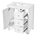 30 Inch Bathroom Vanity Cabinet With Ceramic Basin, 3 Drawers And Adjustable Shelves White Bathroom Solid Wood Mdf