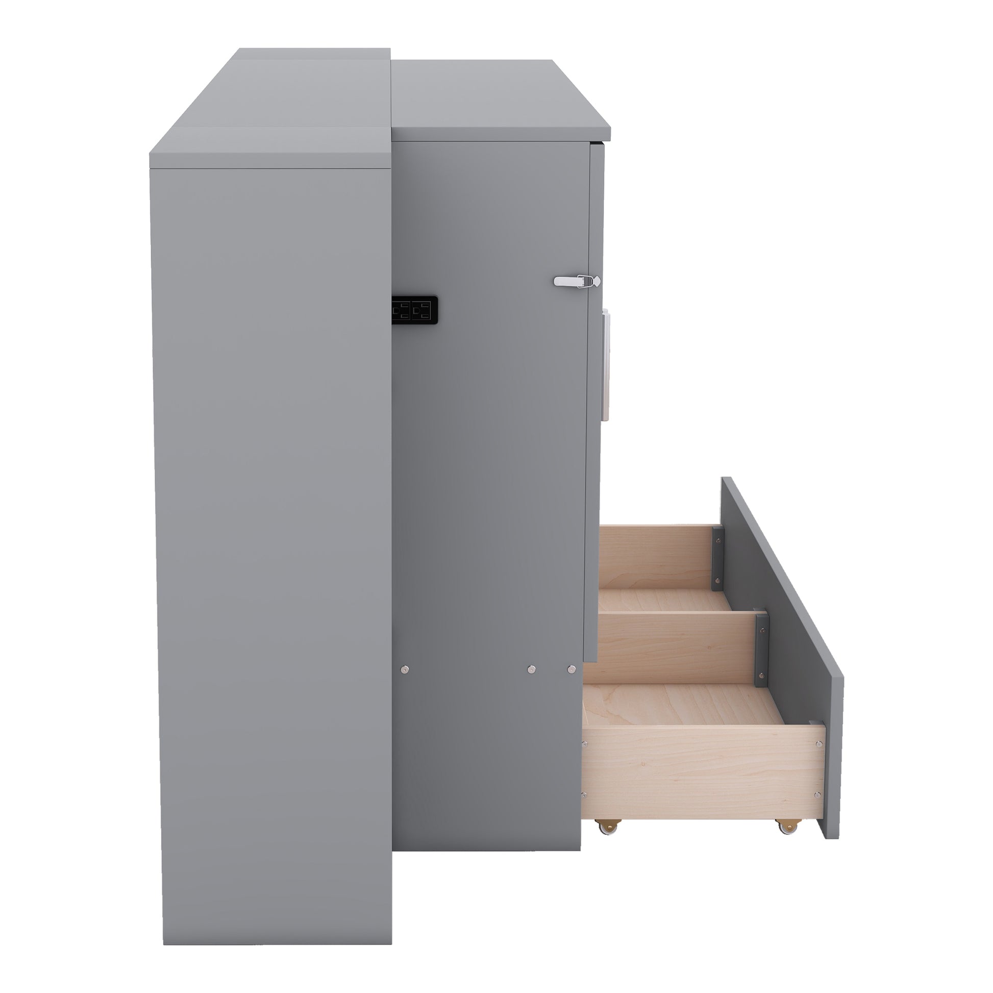 Full Size Murphy Bed With Shelves, Drawers And Usb Ports,Gray Gray Mdf Lvl