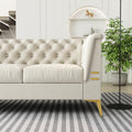 Fx P83 Cw Sofa Modern Velvet Living Room Chesterfield Design 82.7Inch Wide Sofa Cream White Color Beige Velvet 3 Seat