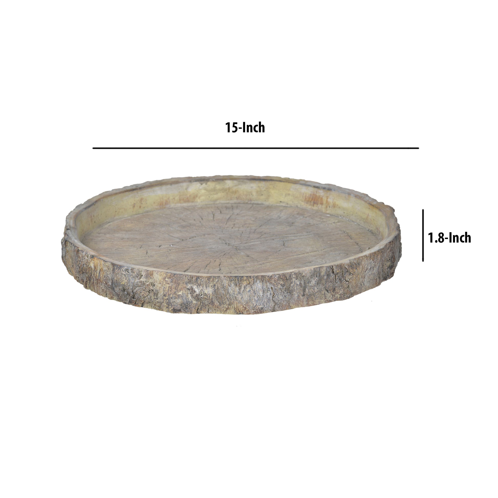 Round Shape Cemented Log Plate With Distressed Details, Gray Gray Cement