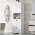 Tall Bathroom Cabinet With Four Doors, Large Storage Space Open Shelve, Upper Storage Cabinet, White White Mdf