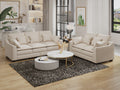 2 Pieces Sofa Couch 3 Seater And Loveseat With Pillows Polyester Upholstered Duck Down Filled Cushion Sofa Set For Living Room Apartment,Beige Beige Polyester Wood Primary Living Space Soft Cushion Back Foam Polyester 5 Seat